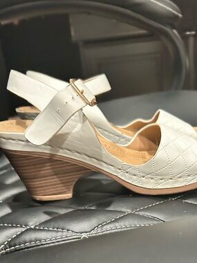 White Quilted Slingback Heel Sandals